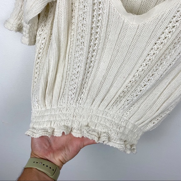 Zara Cream V Neck Crochet Knit Sweater Top M - Picture 6 of 6